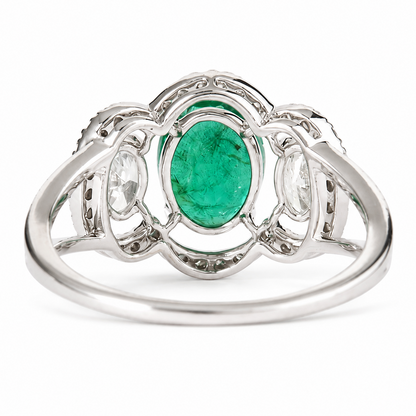 Oval Zambian Emerald Diamond Halo Ring