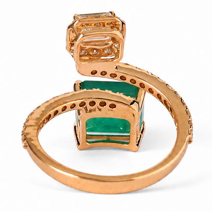 Toi et Moi Natural Zambian Emerald Diamond Ring in 14K Gold