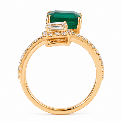 Toi et Moi Natural Zambian Emerald Diamond Ring in 14K Gold