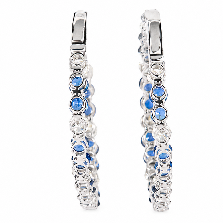 Natural Blue Sapphire Diamond Hoop Earrings