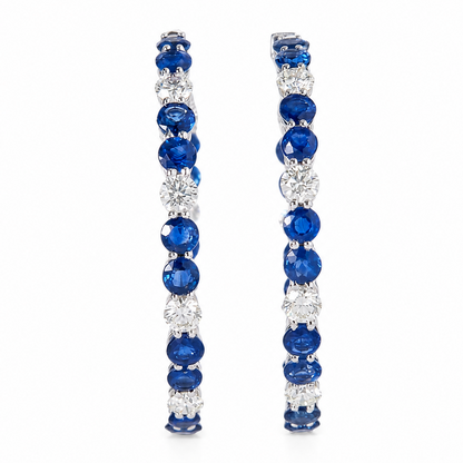 Natural Blue Sapphire Diamond Hoop Earrings