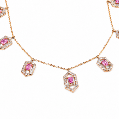 Hexagon Pink Sapphire Station Necklace