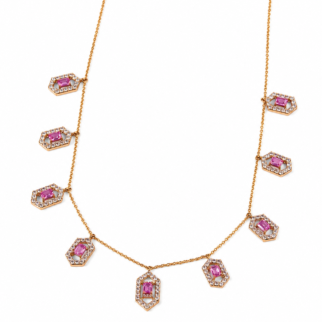 Hexagon Pink Sapphire Station Necklace