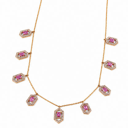 Hexagon Pink Sapphire Station Necklace