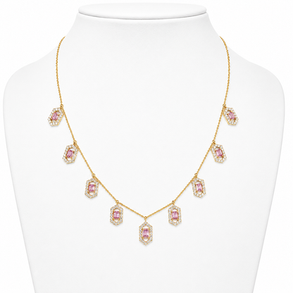 Hexagon Pink Sapphire Station Necklace
