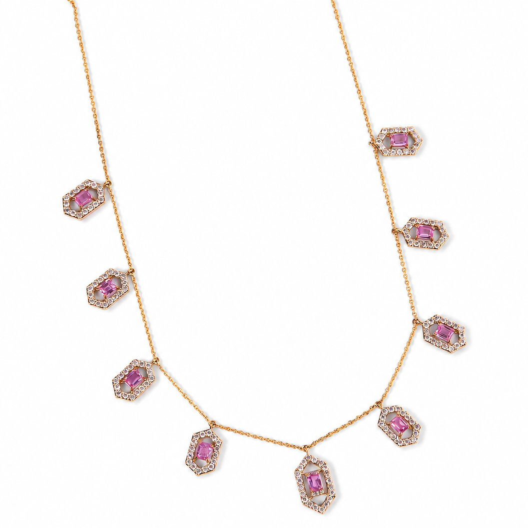 Hexagon Pink Sapphire Station Necklace