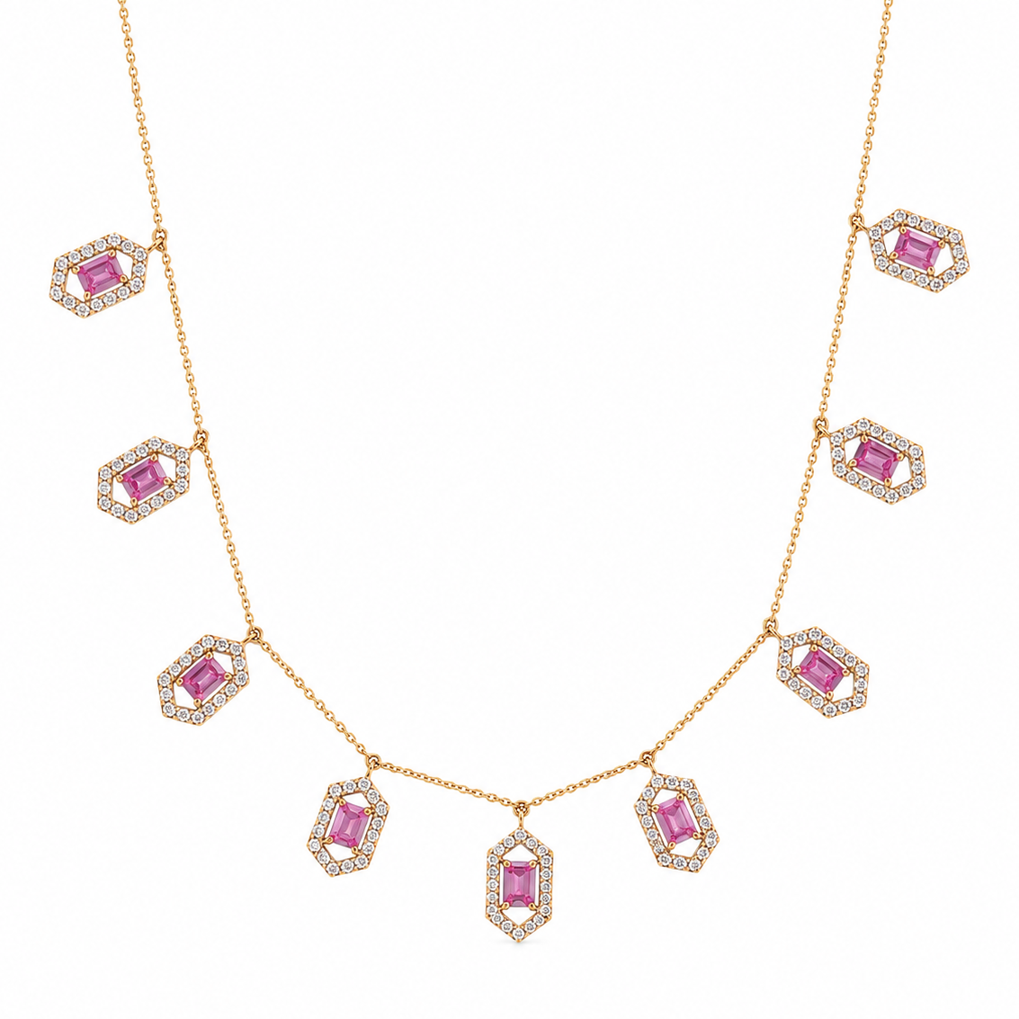 Hexagon Pink Sapphire Station Necklace