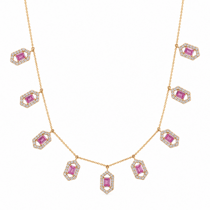 Hexagon Pink Sapphire Station Necklace