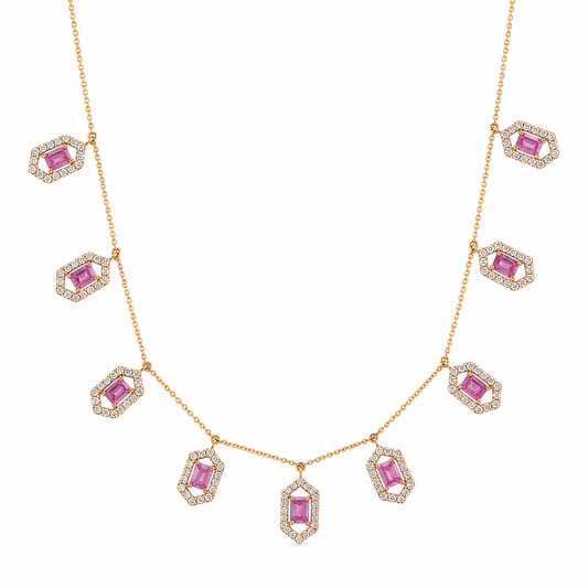 Hexagon Pink Sapphire Station Necklace