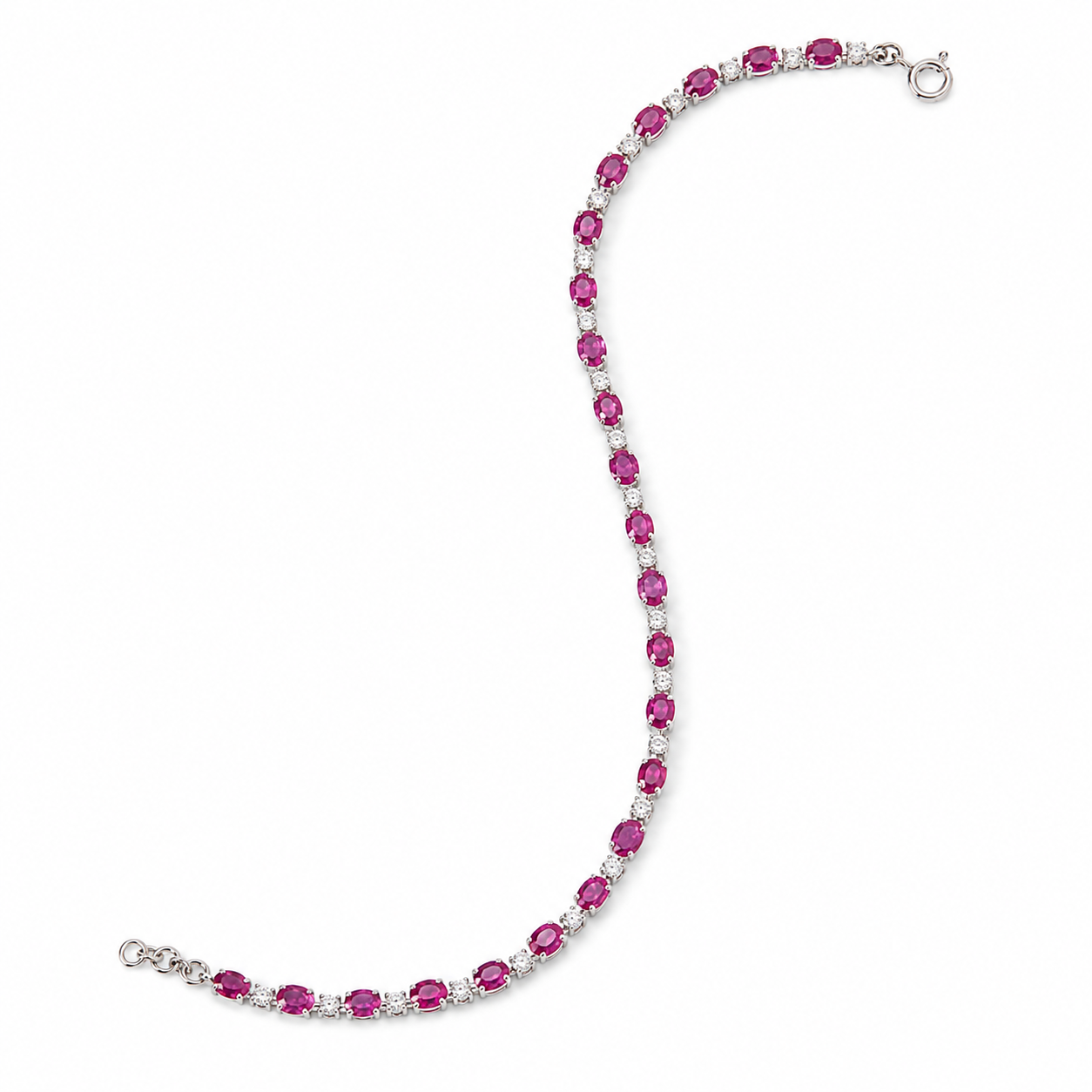 Oval-Cut Natural Ruby Diamond Tennis Bracelet in 14K Gold