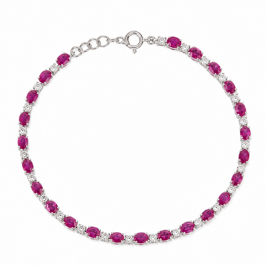 Oval-Cut Natural Ruby Diamond Tennis Bracelet in 14K Gold