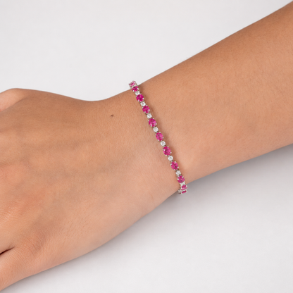 Oval-Cut Natural Ruby Diamond Tennis Bracelet in 14K Gold