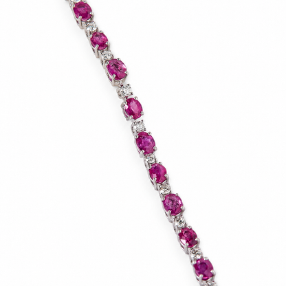 Oval-Cut Natural Ruby Diamond Tennis Bracelet in 14K Gold