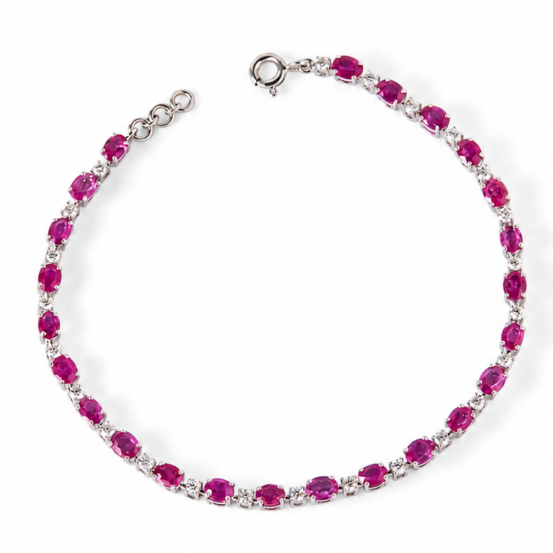 Oval-Cut Natural Ruby Diamond Tennis Bracelet in 14K Gold