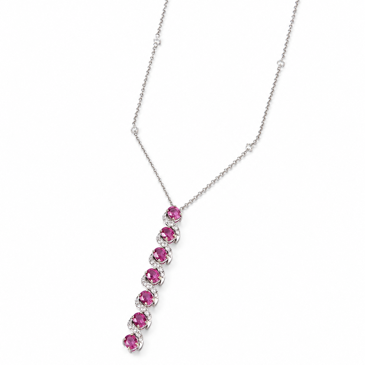 Vertical Ruby Natural Diamond Necklace