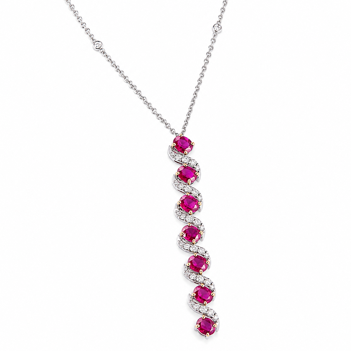 Vertical Ruby Natural Diamond Necklace