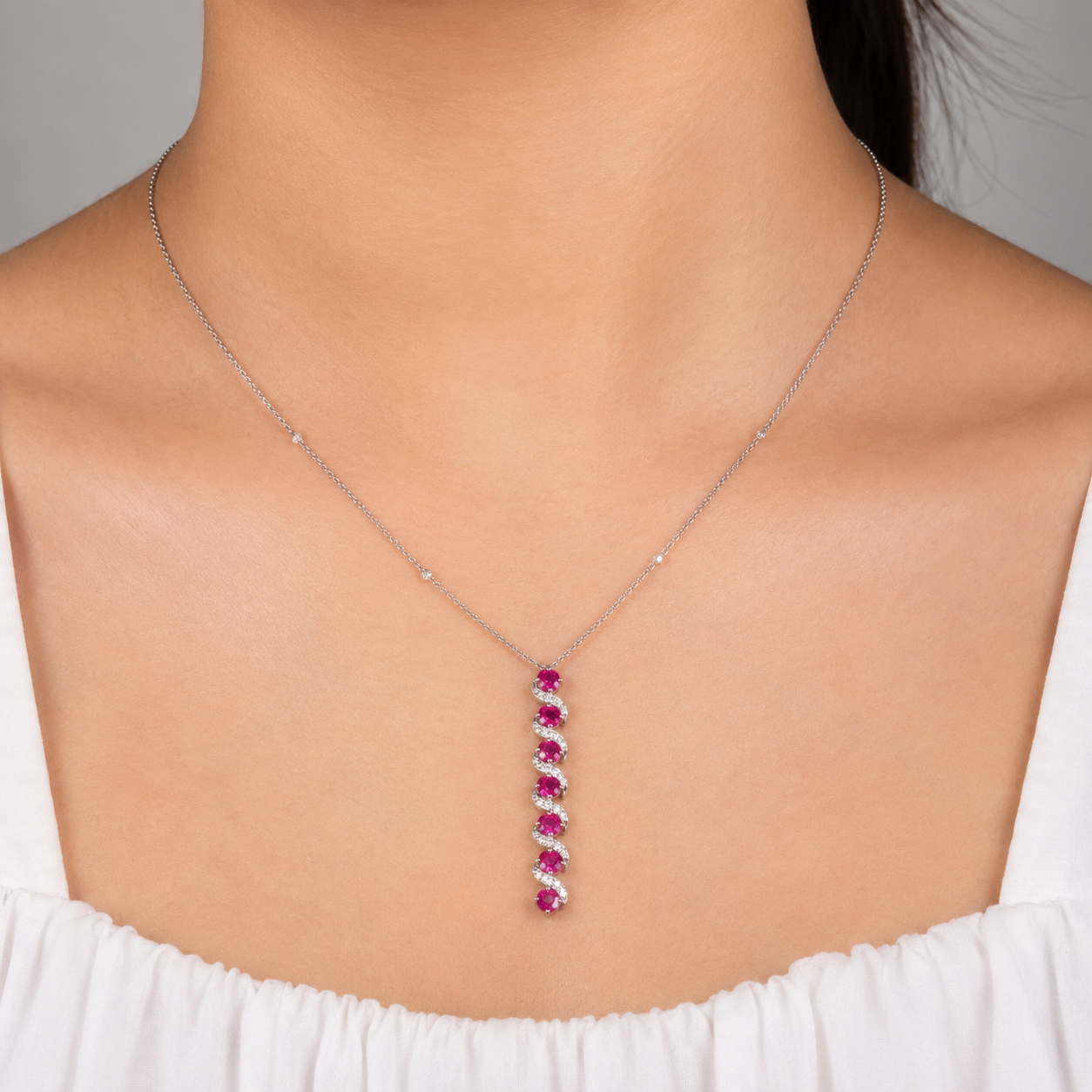Vertical Ruby Natural Diamond Necklace