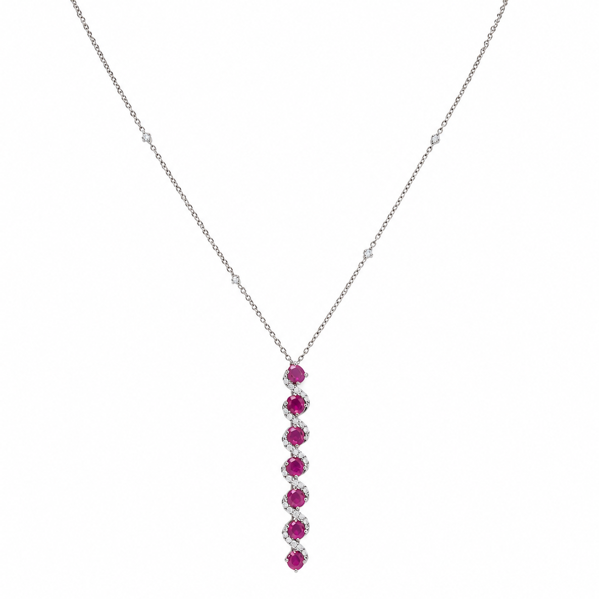 Vertical Ruby Natural Diamond Necklace