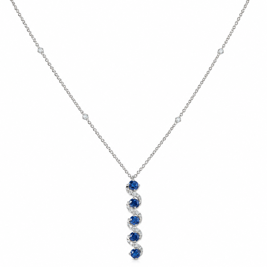 Natural Vertical Sapphire Diamond Necklace