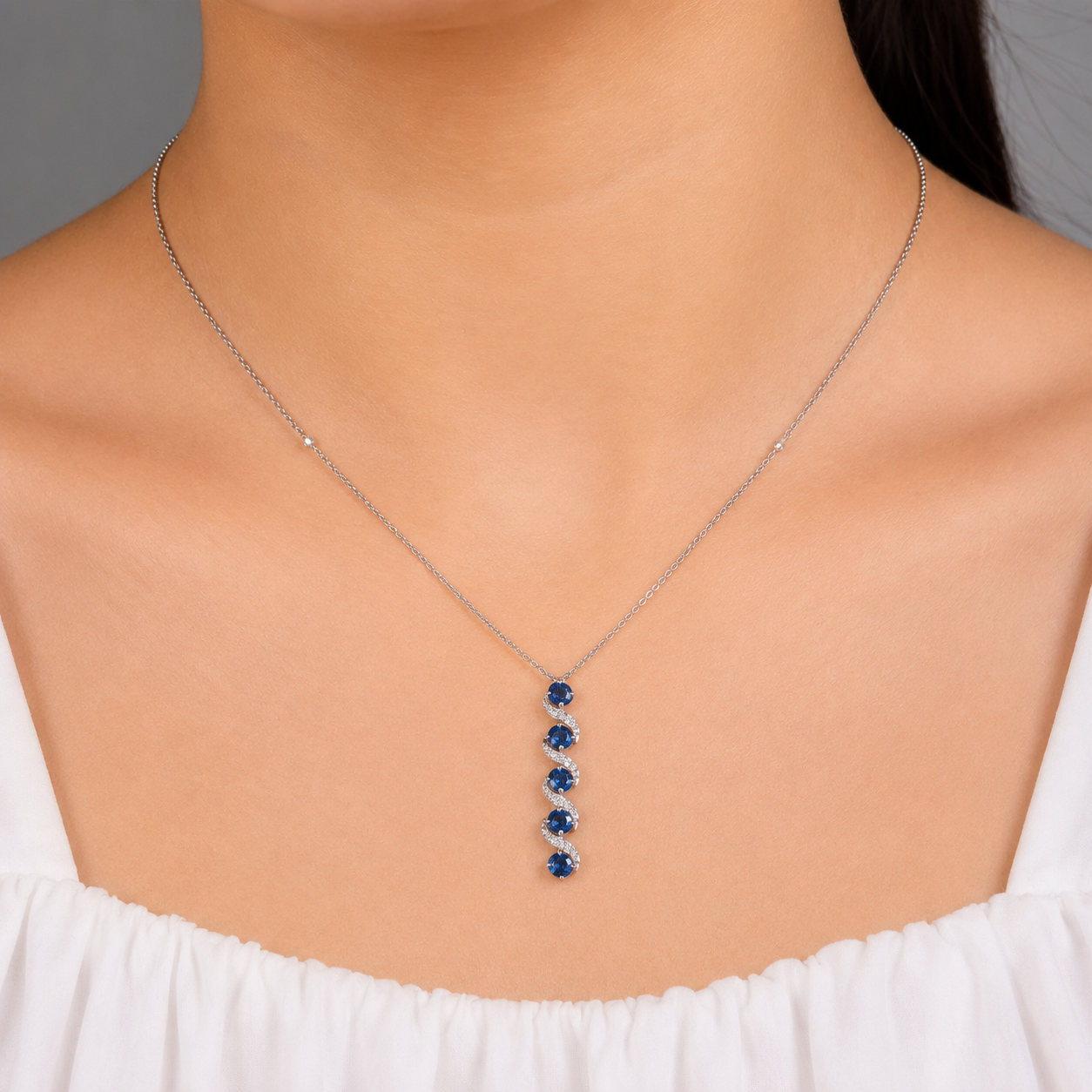 Natural Vertical Sapphire Diamond Necklace