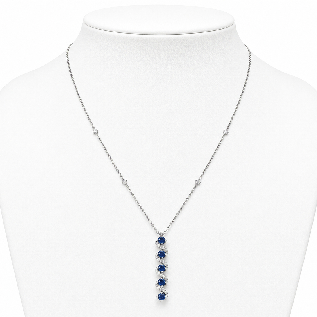 Natural Vertical Sapphire Diamond Necklace