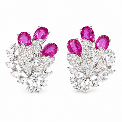 Ruby Diamond Bloom Cluster Earrings