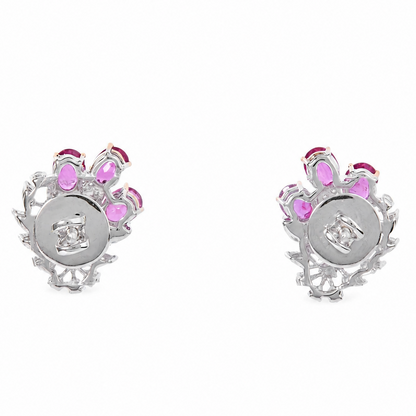 Ruby Diamond Bloom Cluster Earrings