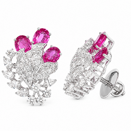 Ruby Diamond Bloom Cluster Earrings