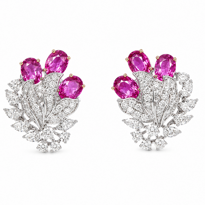 Ruby Diamond Bloom Cluster Earrings