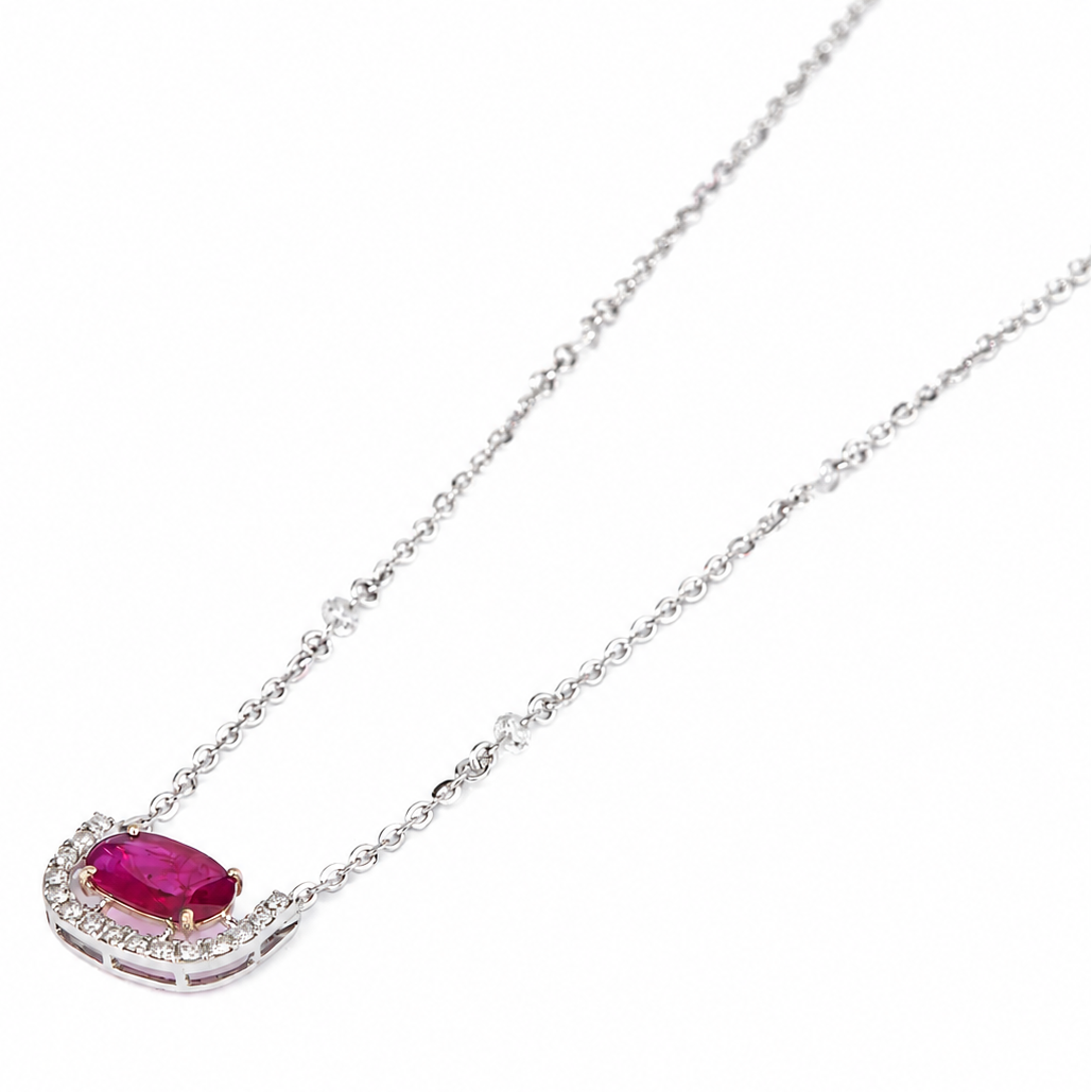 Oval Ruby Diamond Crescent Necklace