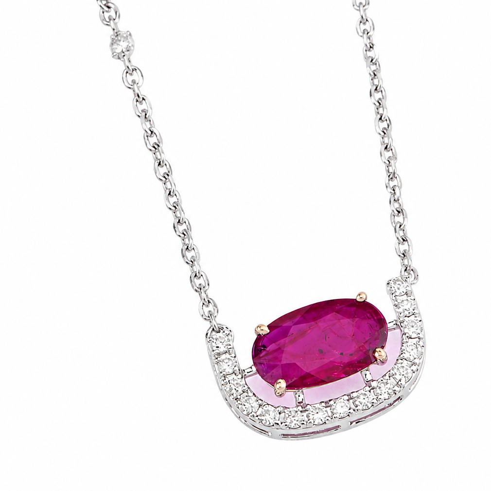 Oval Ruby Diamond Crescent Necklace