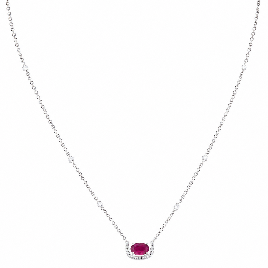Oval Ruby Diamond Crescent Necklace
