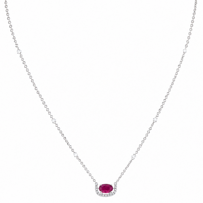 Oval Ruby Diamond Crescent Necklace