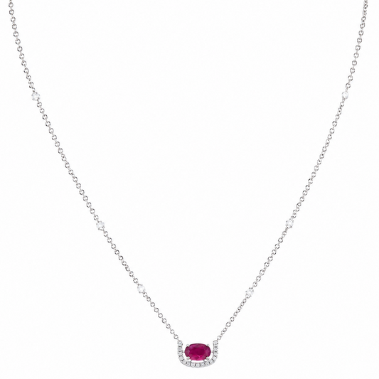 Oval Ruby Diamond Crescent Necklace
