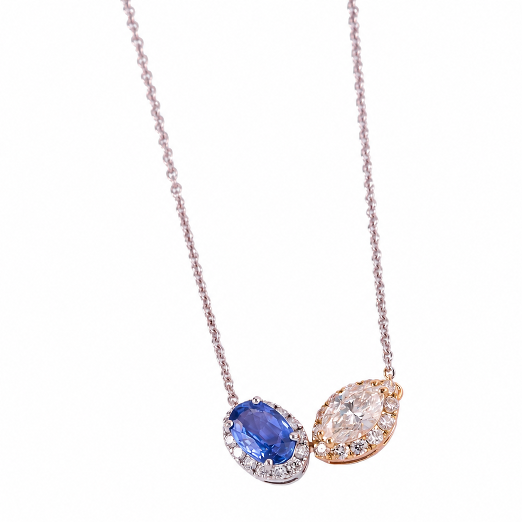 Natural Sapphire Diamond Two-Stone Necklace