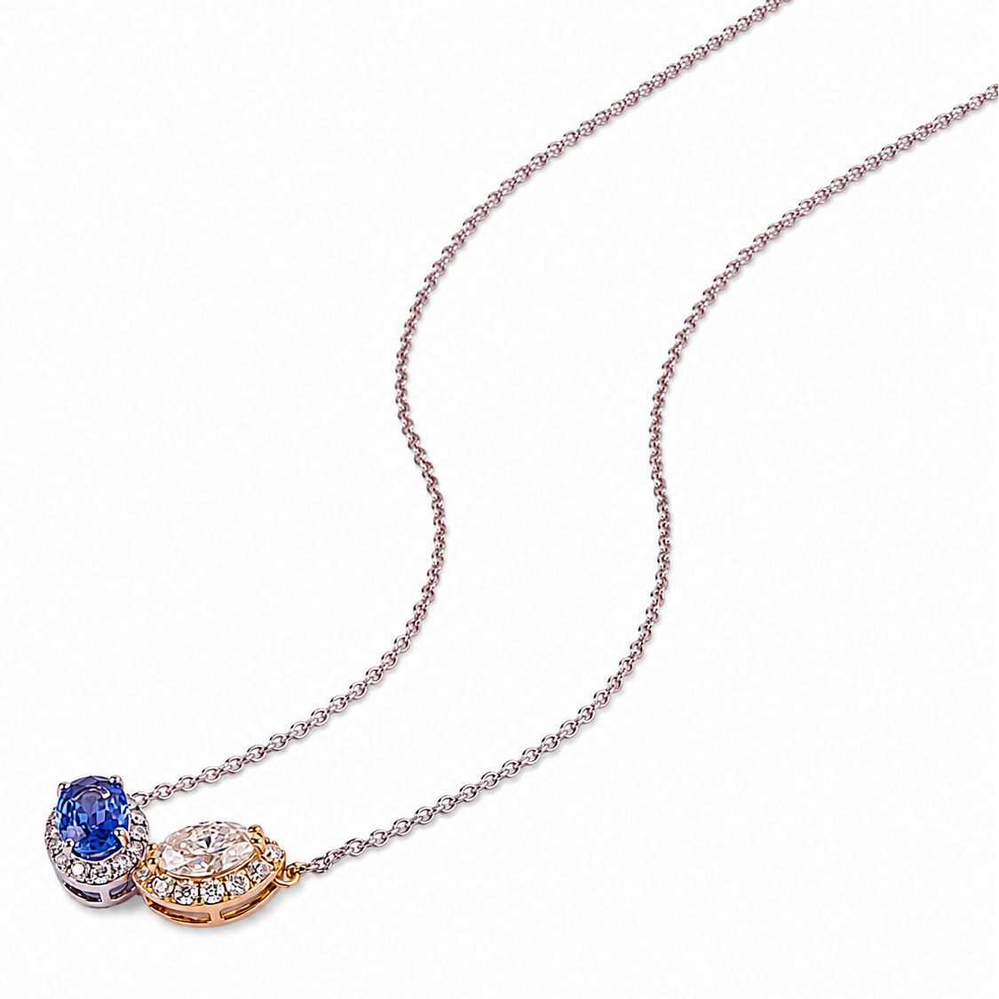 Natural Sapphire Diamond Two-Stone Necklace