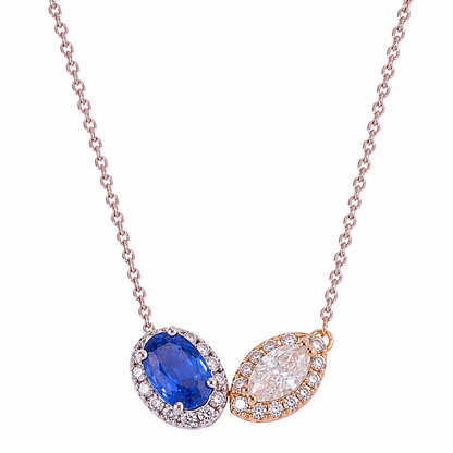 Natural Sapphire Diamond Two-Stone Necklace