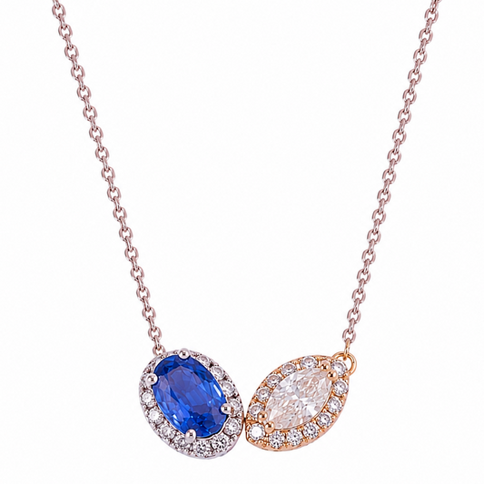 Natural Sapphire Diamond Two-Stone Necklace