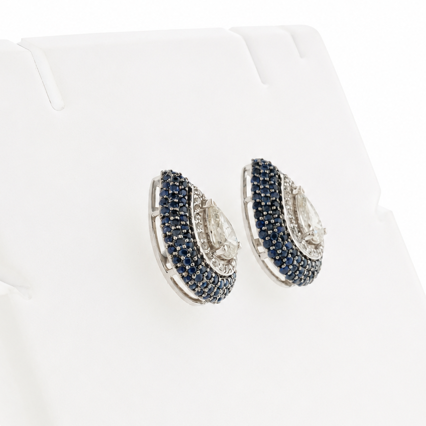 Pear Blue Sapphire Diamond Stud Earrings