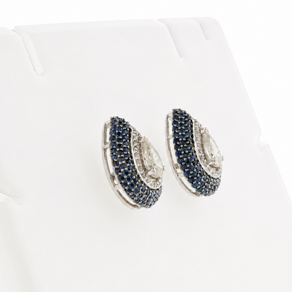 Pear Blue Sapphire Diamond Stud Earrings