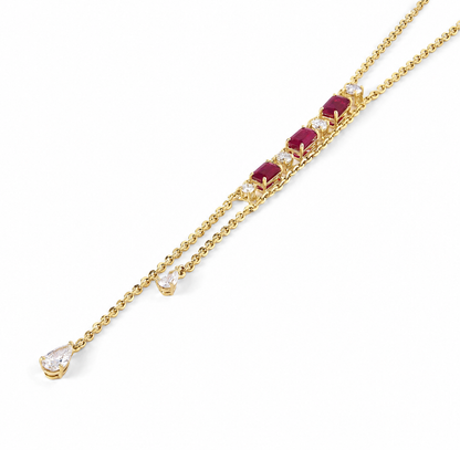 Ruby Diamond Vertical Bar Lariat Necklace