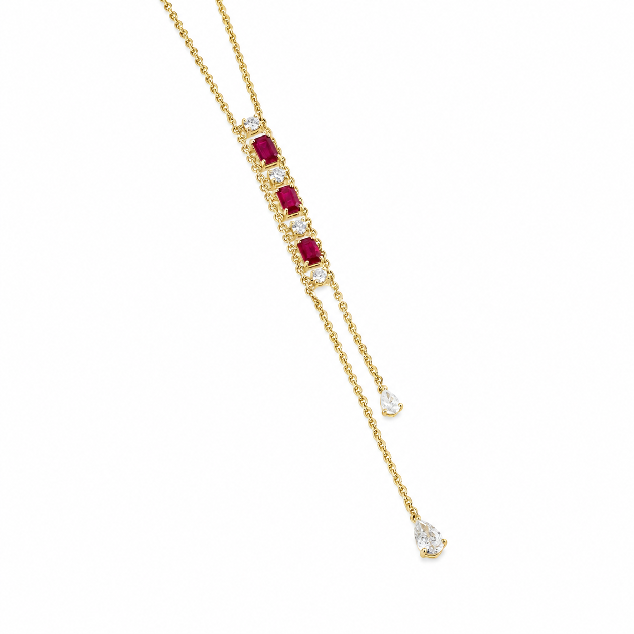 Ruby Diamond Vertical Bar Lariat Necklace