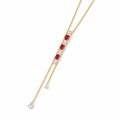 Ruby Diamond Vertical Bar Lariat Necklace
