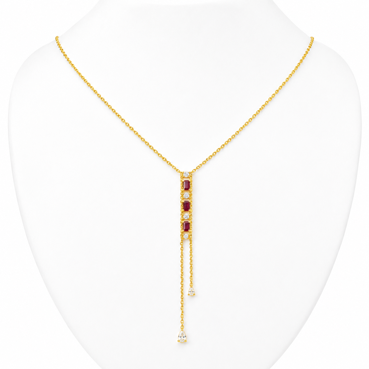 Ruby Diamond Vertical Bar Lariat Necklace