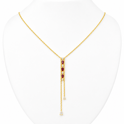 Ruby Diamond Vertical Bar Lariat Necklace