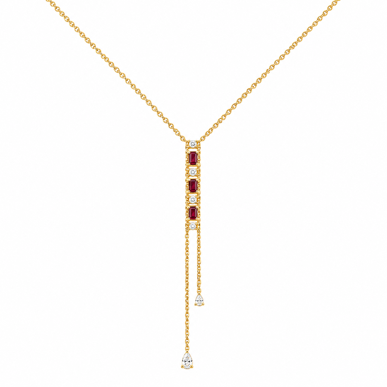 Ruby Diamond Vertical Bar Lariat Necklace