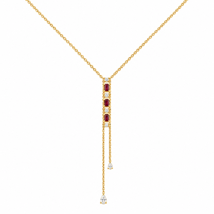 Ruby Diamond Vertical Bar Lariat Necklace