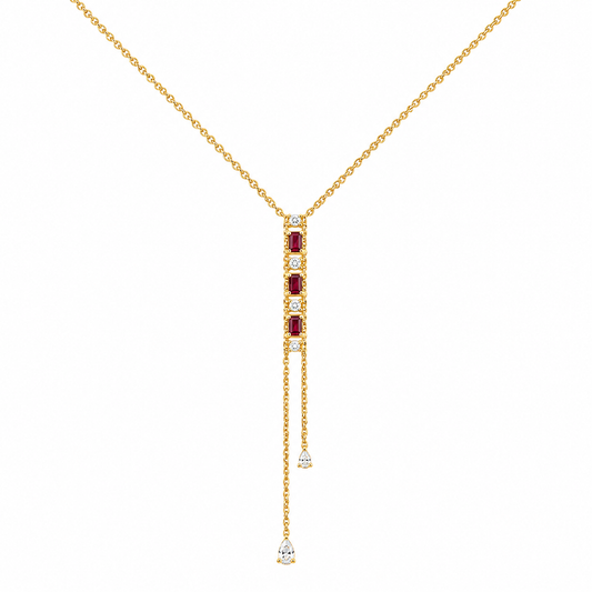 Ruby Diamond Vertical Bar Lariat Necklace