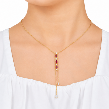 Ruby Diamond Vertical Bar Lariat Necklace