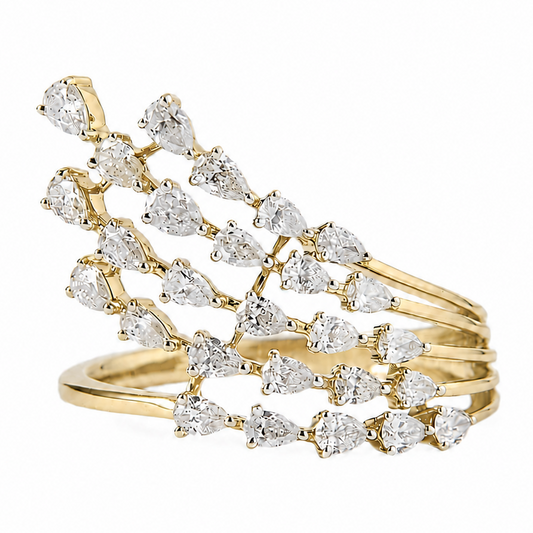 Pear Diamond Cluster Wave Ring